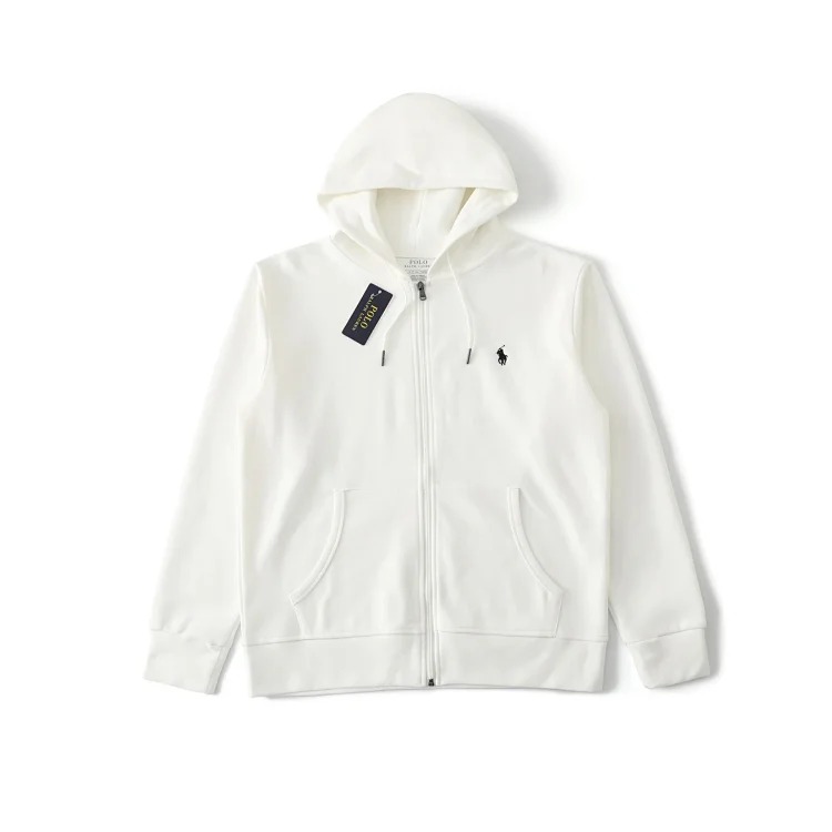 Cross-basic pony logo embroidered hooded sweatshirt for men and women with zipper jacket