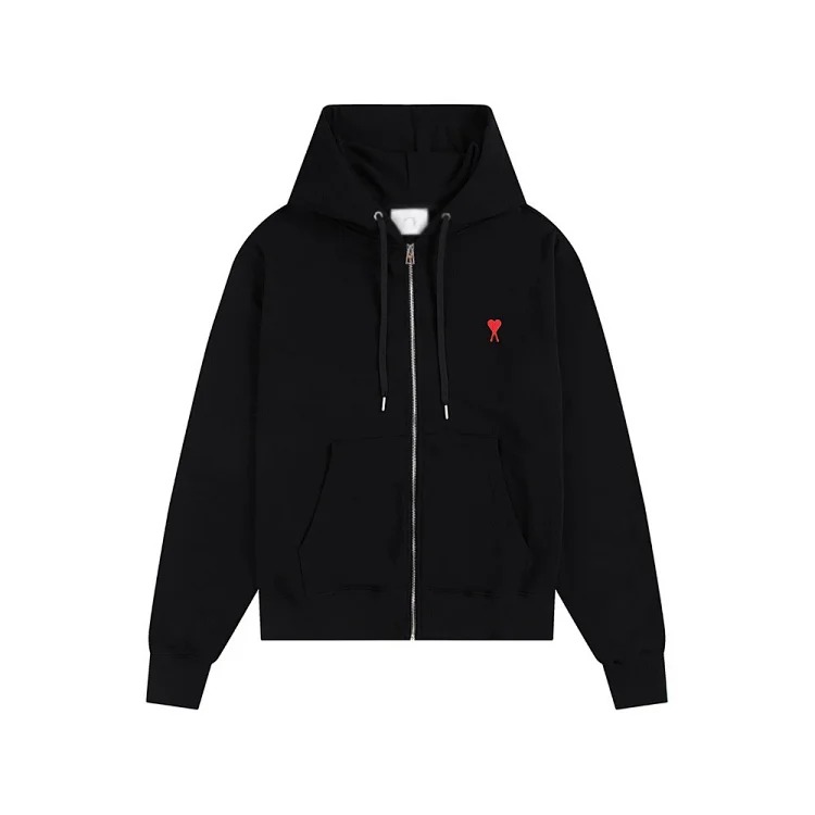 Love pocket zipper embroidered hooded casual jacket hooded