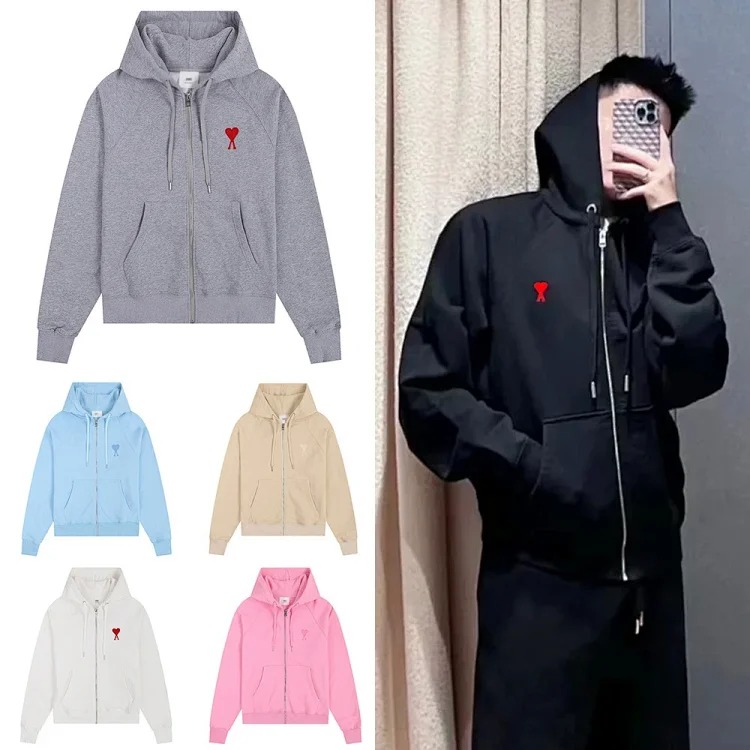 Love pocket zipper embroidered hooded casual jacket hooded
