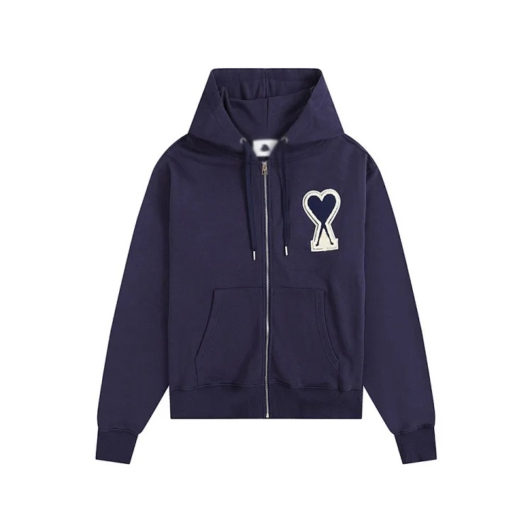 Love pocket zipper embroidered hooded casual jacket hooded