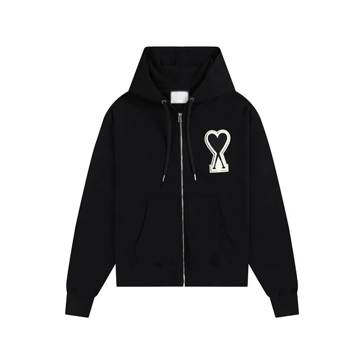 Love pocket zipper embroidered hooded casual jacket hooded