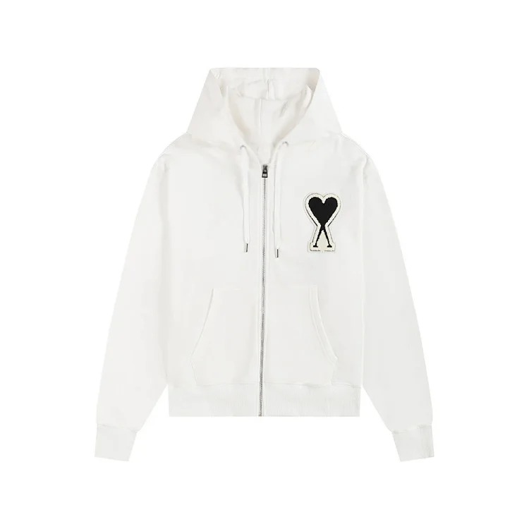 Love pocket zipper embroidered hooded casual jacket hooded