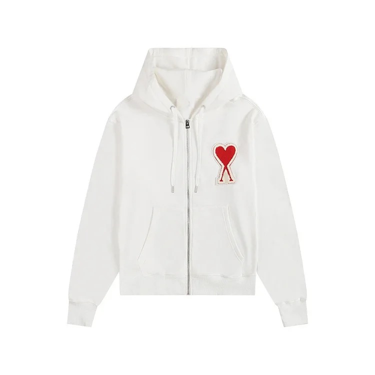 Love pocket zipper embroidered hooded casual jacket hooded
