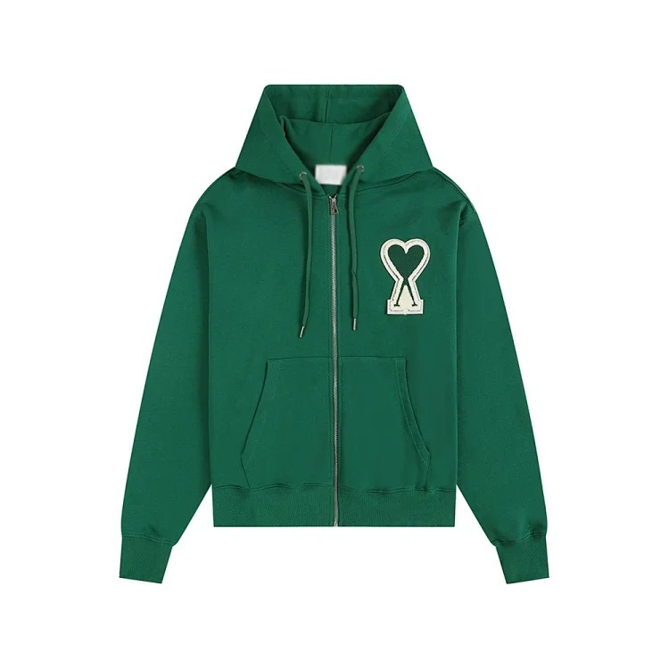 Love pocket zipper embroidered hooded casual jacket hooded