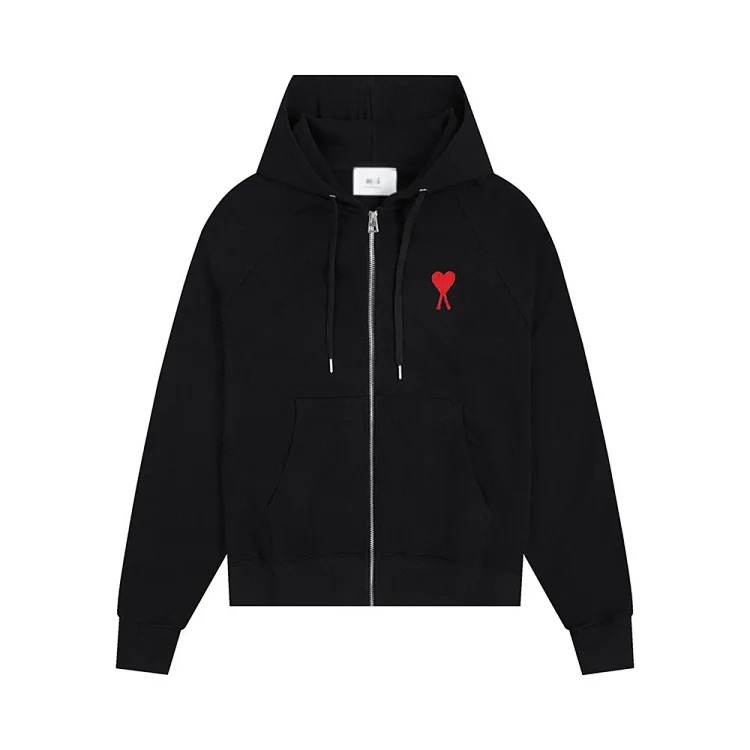 Love pocket zipper embroidered hooded casual jacket hooded