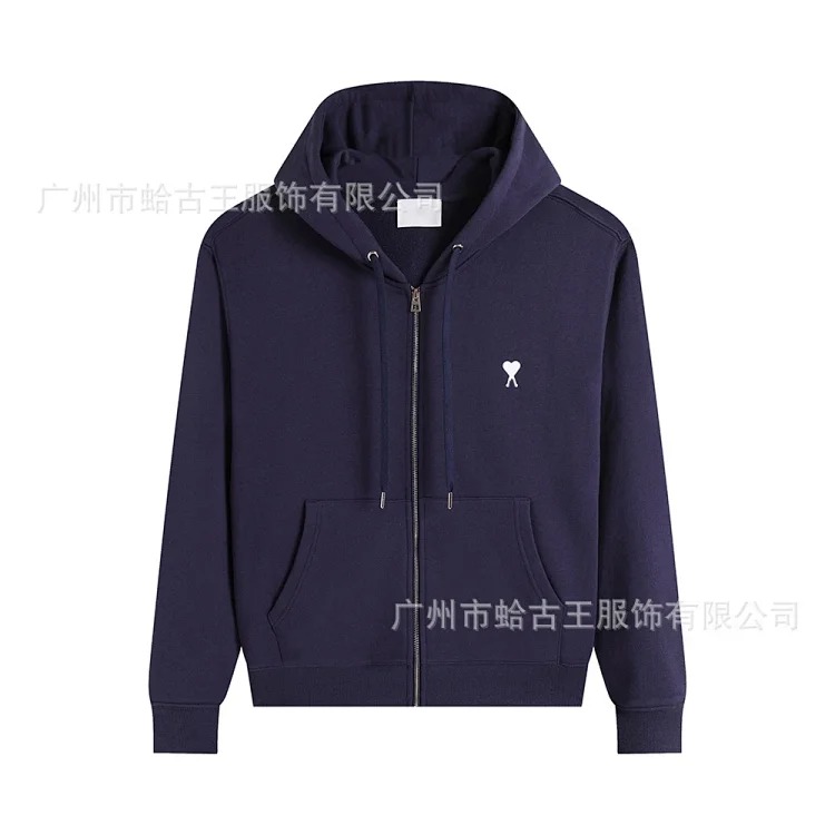 Love pocket zipper embroidered hooded casual jacket hooded