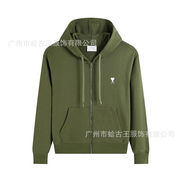 Love pocket zipper embroidered hooded casual jacket hooded