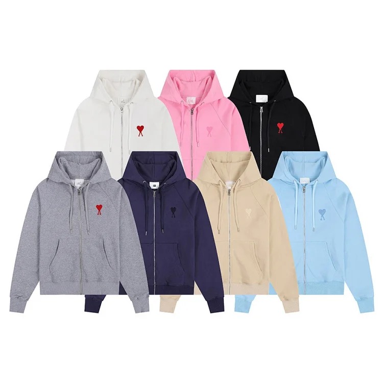 Love pocket zipper embroidered hooded casual jacket hooded