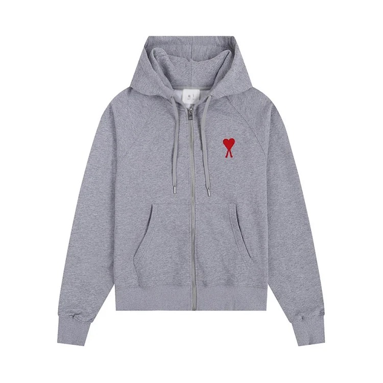 Love pocket zipper embroidered hooded casual jacket hooded