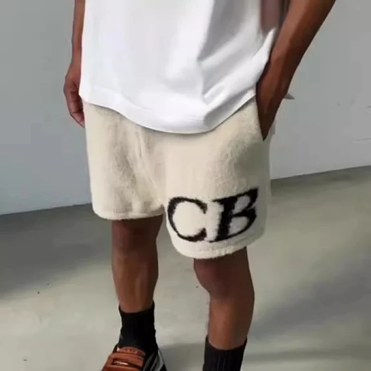 Letter logo round neck loose knitted sweater for men and women wool sports trousers casual shorts