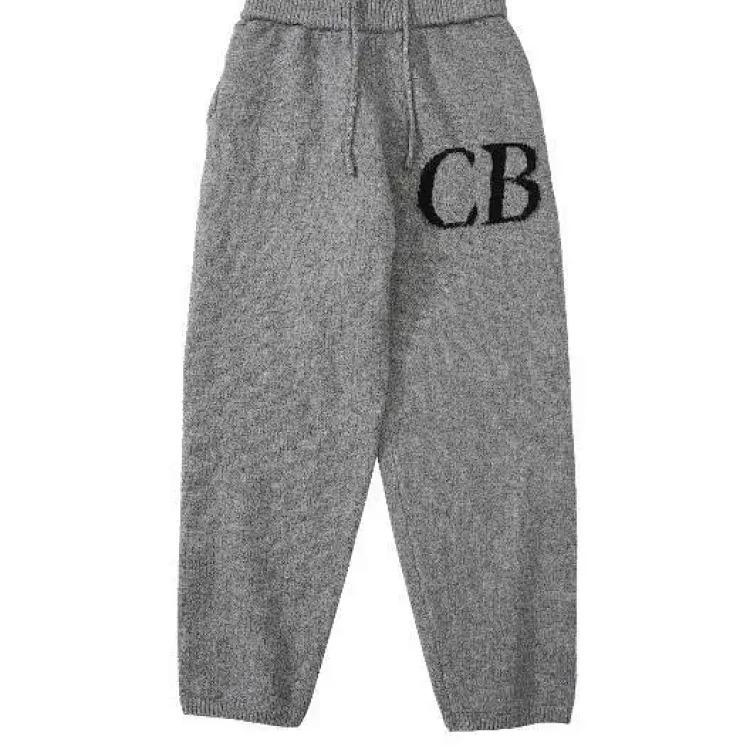 Letter logo round neck loose knitted sweater for men and women wool sports trousers casual shorts