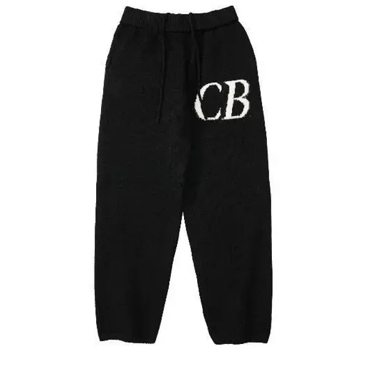 Letter logo round neck loose knitted sweater for men and women wool sports trousers casual shorts