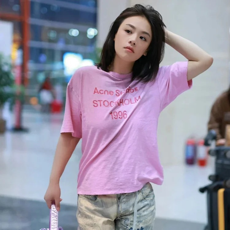 1996 Letter Print Washed and Distressed Light Luxury Loose Men's and Women's Short Sleeve Couple T-Shirt