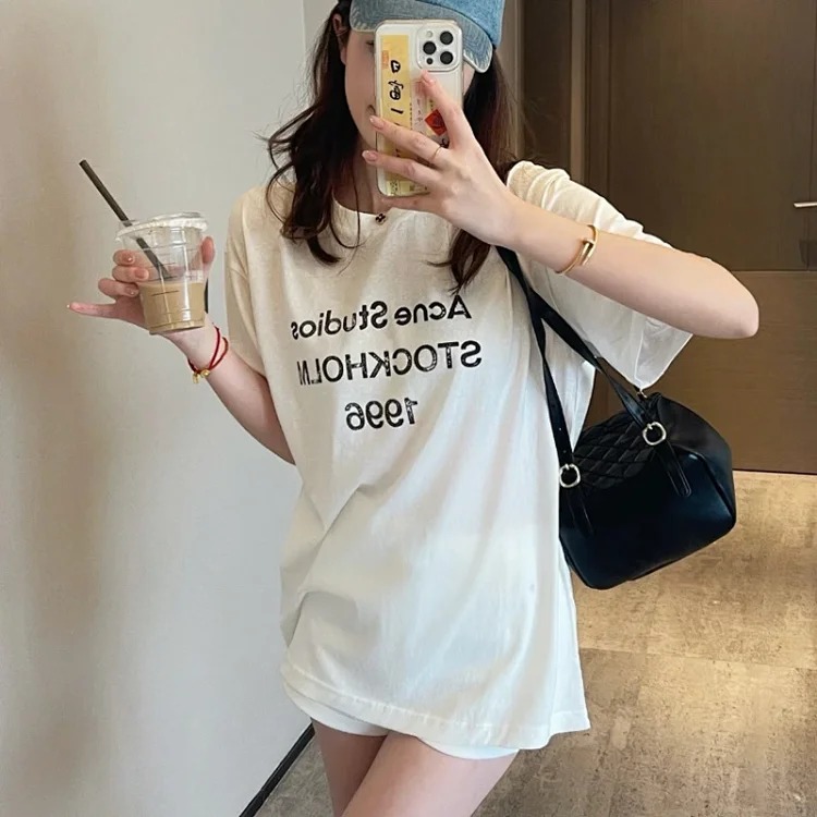 1996 Letter Print Washed and Distressed Light Luxury Loose Men's and Women's Short Sleeve Couple T-Shirt