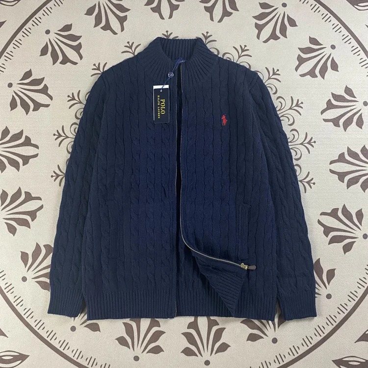 Pony logo autumn and winter lapel cardigan embroidered zipper twist couple sweater women's coat sweater men