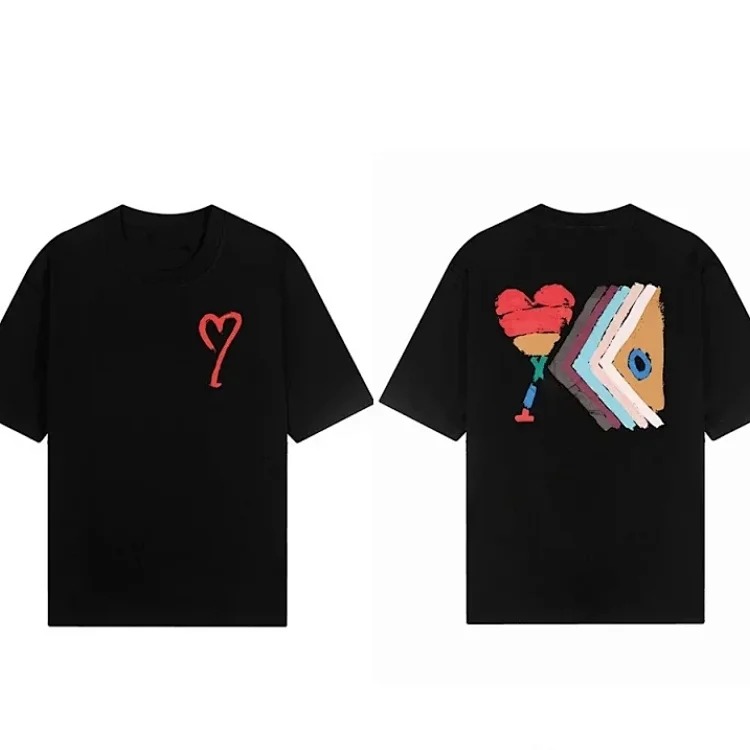 Summer painted love printed round neck short-sleeved versatile loose and breathable T-shirt for men and women