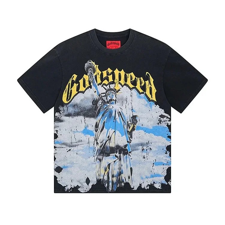Skull round neck large size loose short sleeve washed T-shirt
