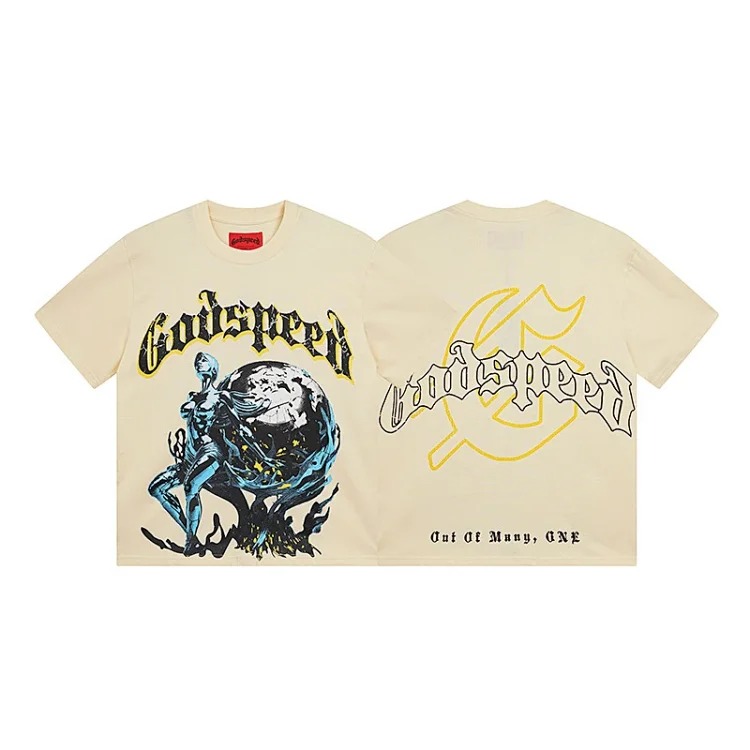 Skull round neck large size loose short sleeve washed T-shirt