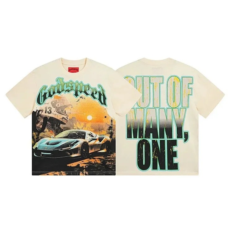 Skull round neck large size loose short sleeve washed T-shirt