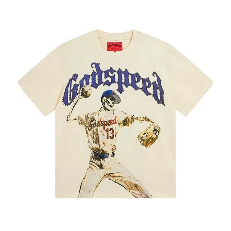 Skull round neck large size loose short sleeve washed T-shirt