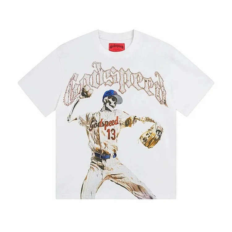 Skull round neck large size loose short sleeve washed T-shirt