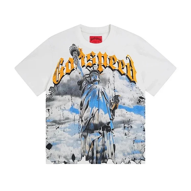 Skull round neck large size loose short sleeve washed T-shirt