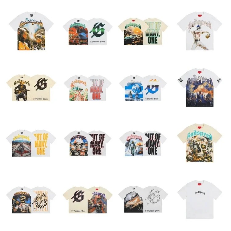Skull round neck large size loose short sleeve washed T-shirt
