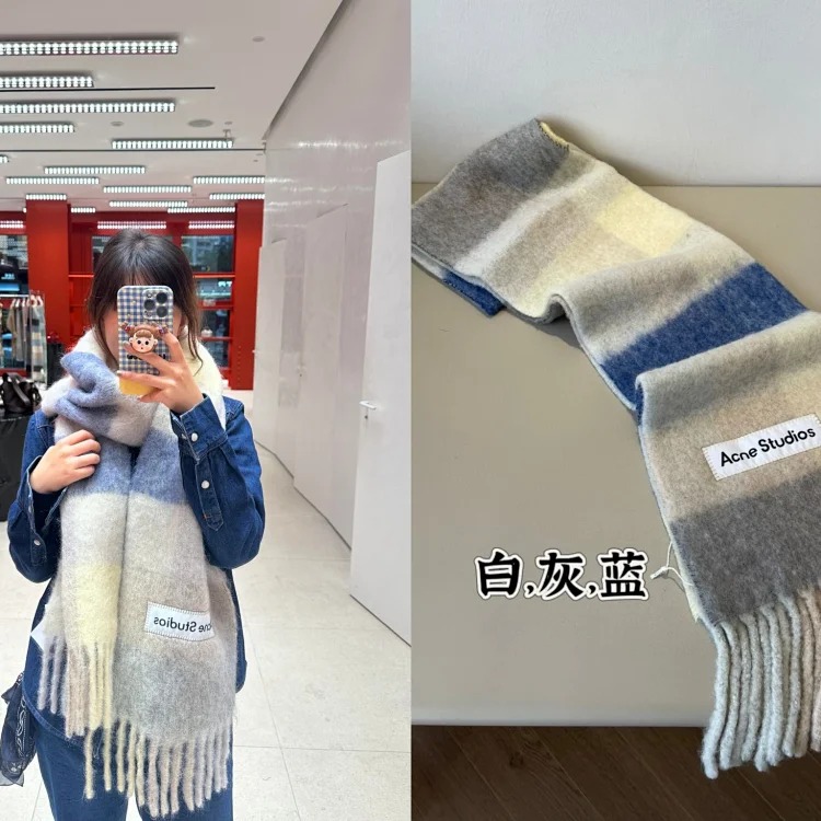 Mohair wool scarf, colorful plaid scarf, gradient wool scarf