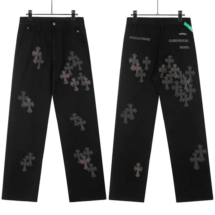 Chrome Hearts CH jeans cross denim patched leather loose