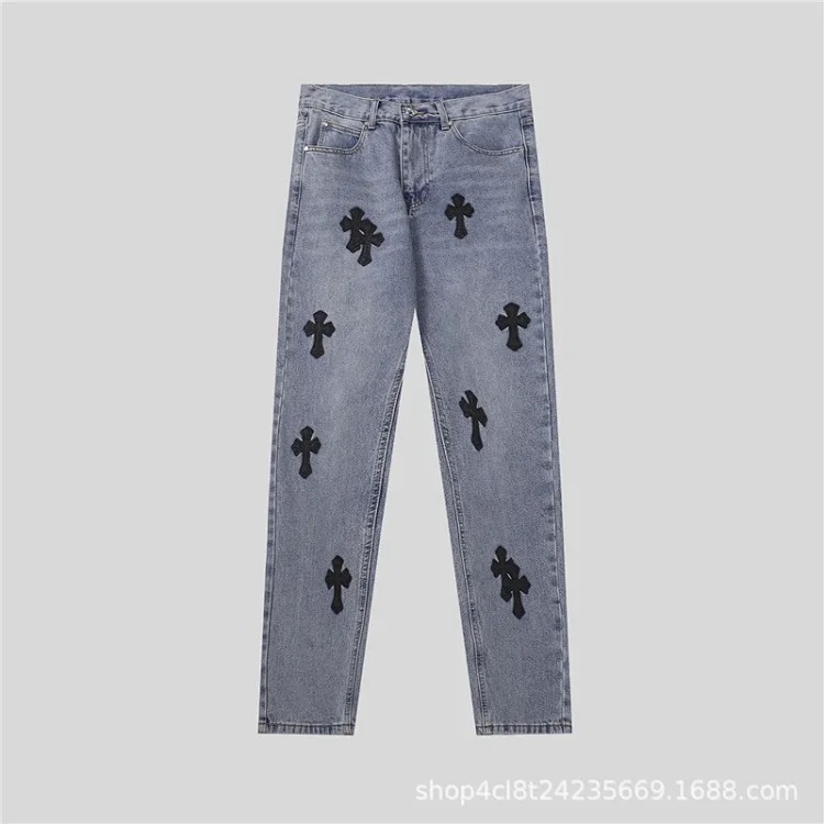 Chrome Hearts CH jeans cross denim patched leather loose