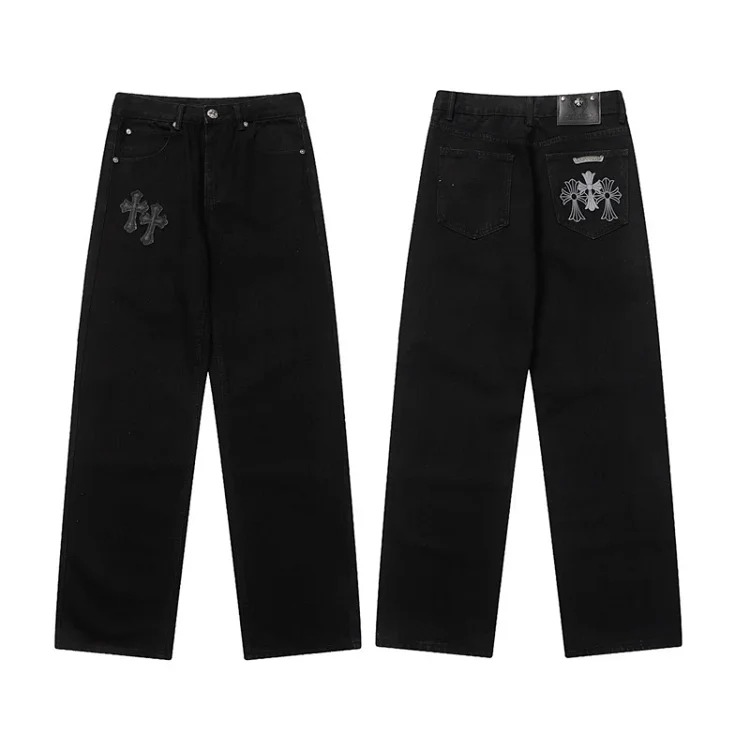 Chrome Hearts CH jeans cross denim patched leather loose