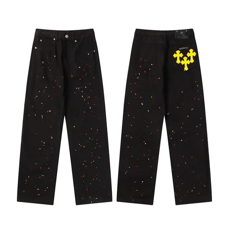Chrome Hearts CH jeans cross denim patched leather loose