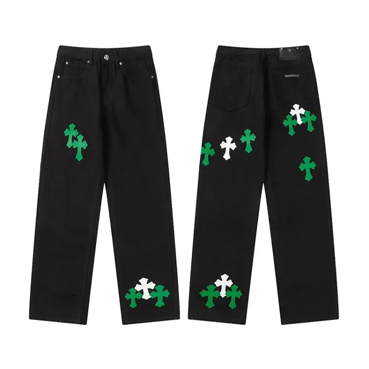 Chrome Hearts CH jeans cross denim patched leather loose