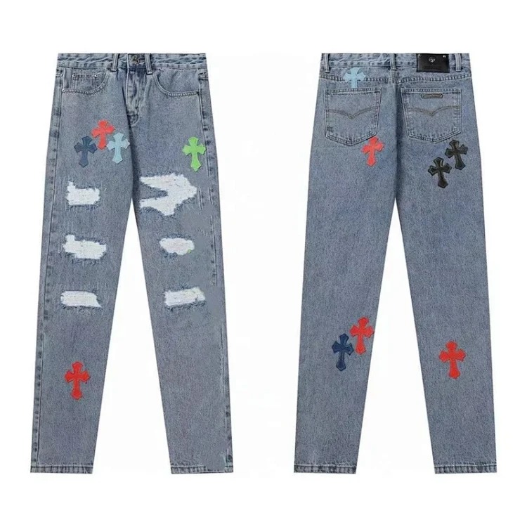 Chrome Hearts CH jeans cross denim patched leather loose