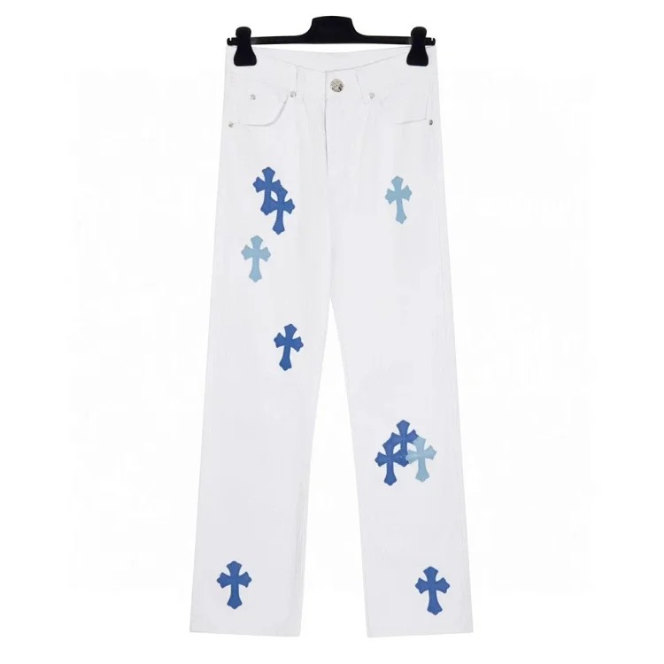 Chrome Hearts CH jeans cross denim patched leather loose
