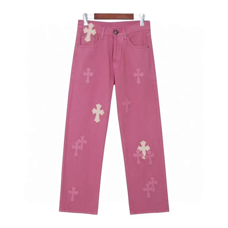Chrome Hearts CH jeans cross denim patched leather loose