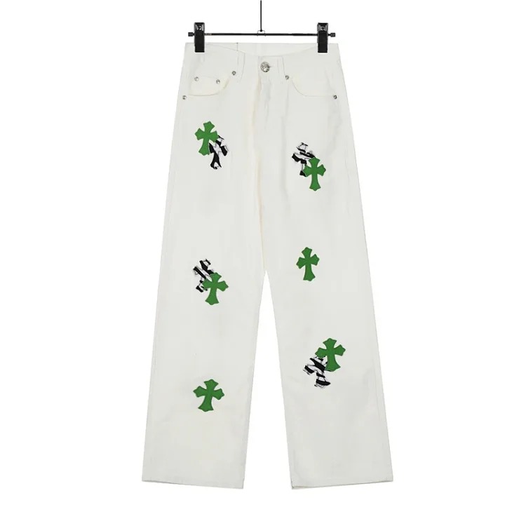 Chrome Hearts CH jeans cross denim patched leather loose