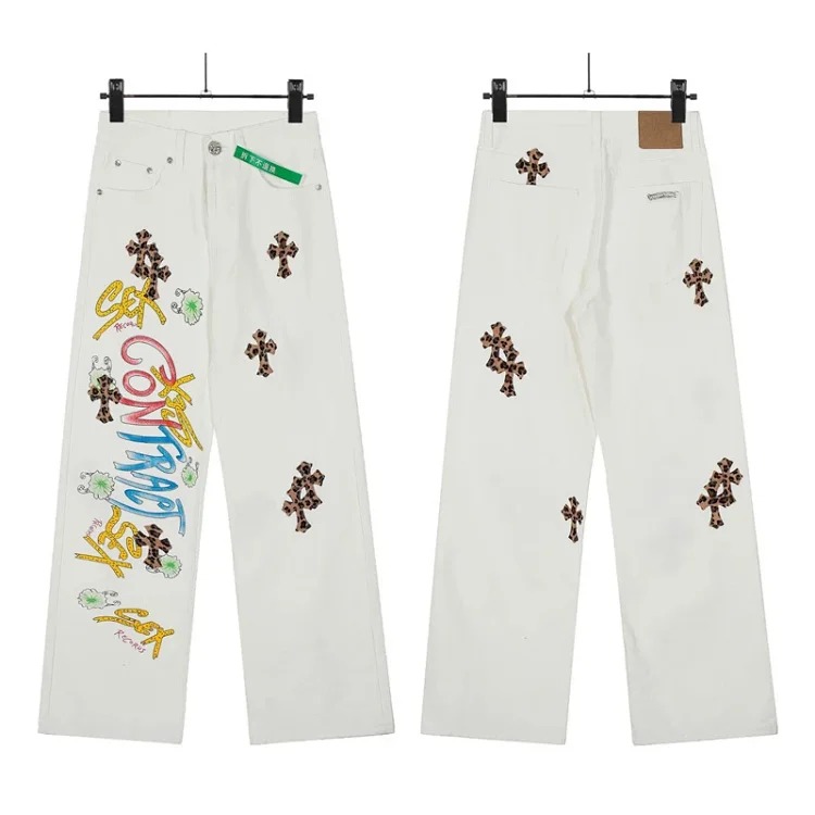 Chrome Hearts CH jeans cross denim patched leather loose