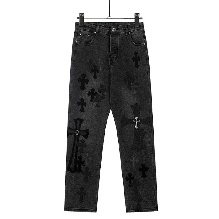Chrome Hearts CH jeans cross denim patched leather loose