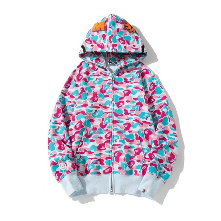 Cross-border foreign trade wholesale new camouflage hooded cardigan zipper terry velvet men's and women's sweatshirt jacket trendy