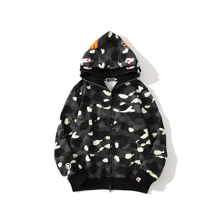 Cross-border foreign trade wholesale new camouflage hooded cardigan zipper terry velvet men's and women's sweatshirt jacket trendy