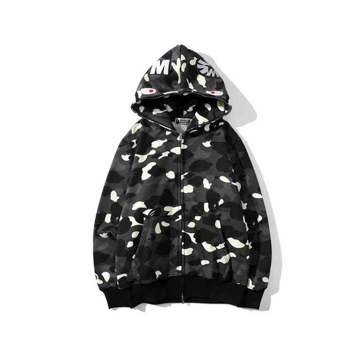 Cross-border foreign trade wholesale new camouflage hooded cardigan zipper terry velvet men's and women's sweatshirt jacket trendy