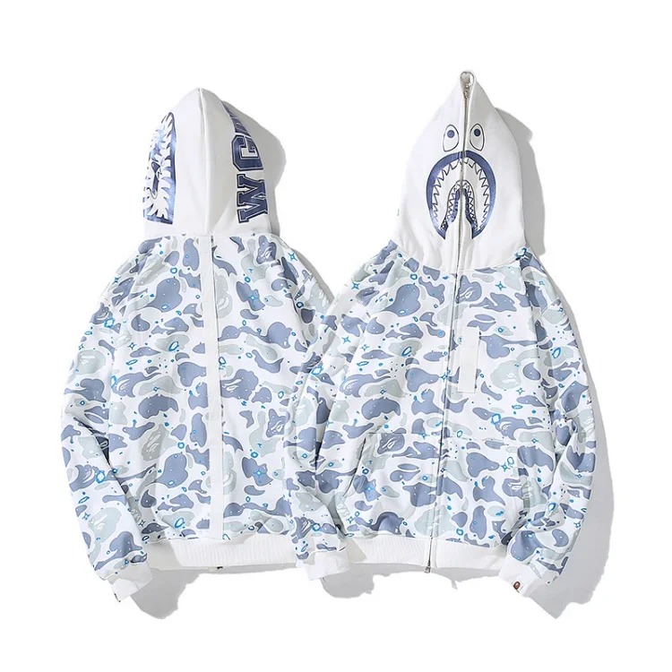 Cross-border foreign trade wholesale new camouflage hooded cardigan zipper terry velvet men's and women's sweatshirt jacket trendy