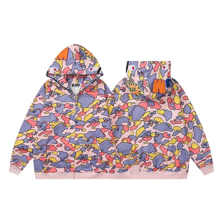 Cross-border foreign trade wholesale new camouflage hooded cardigan zipper terry velvet men's and women's sweatshirt jacket trendy