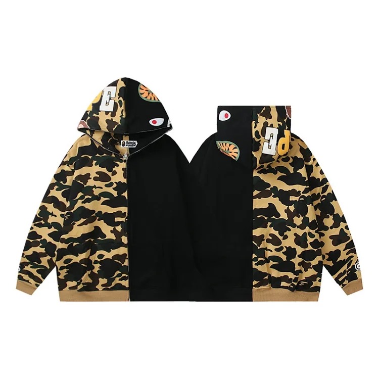 Cross-border foreign trade wholesale new camouflage hooded cardigan zipper terry velvet men's and women's sweatshirt jacket trendy
