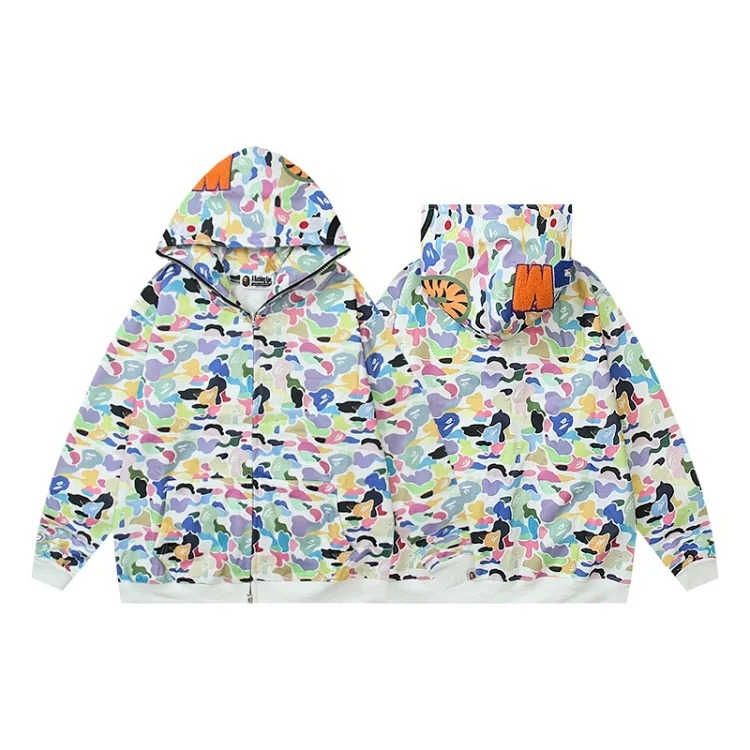 Cross-border foreign trade wholesale new camouflage hooded cardigan zipper terry velvet men's and women's sweatshirt jacket trendy