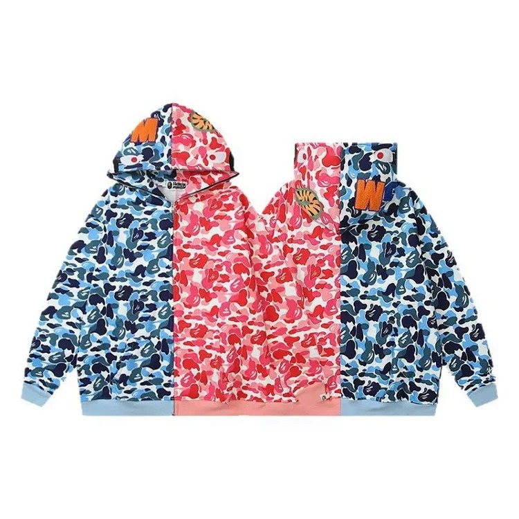 Cross-border foreign trade wholesale new camouflage hooded cardigan zipper terry velvet men's and women's sweatshirt jacket trendy