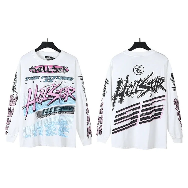 Distressed washed casual loose bottoming long-sleeved round neck T-shirt for men and women