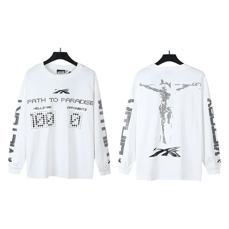 Distressed washed casual loose bottoming long-sleeved round neck T-shirt for men and women