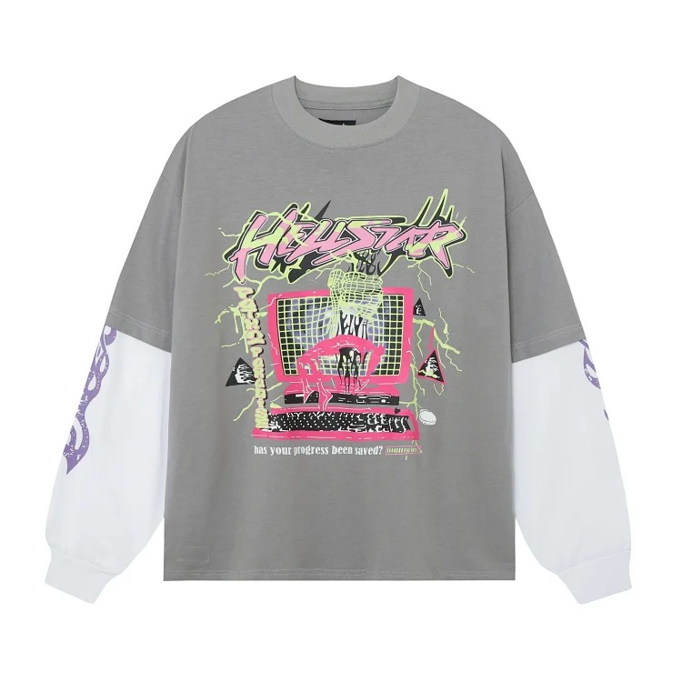 Distressed washed casual loose bottoming long-sleeved round neck T-shirt for men and women
